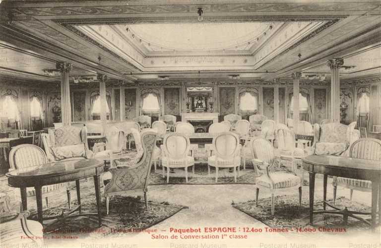 shi040-Steamship Espagne First Class Conversation Salon