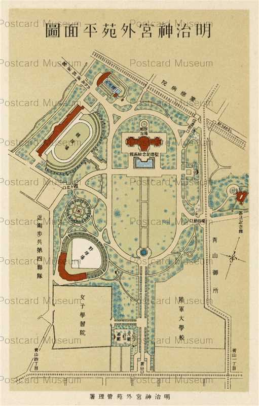tfc290-Meiji Jingu Gaien 明治神宮外苑 平面図 | 絵葉書資料館