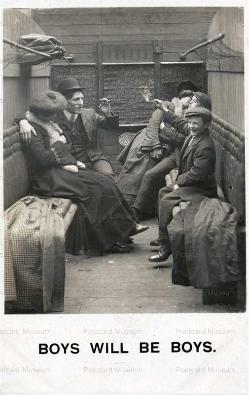 trm620-Boy with Firecracker-Railroad Car Interior