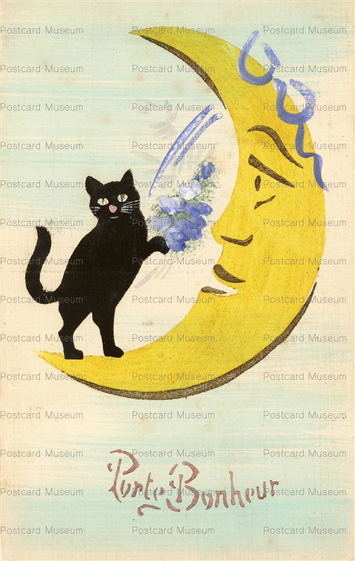 acc008-Cat with Flowers Stands on Moon