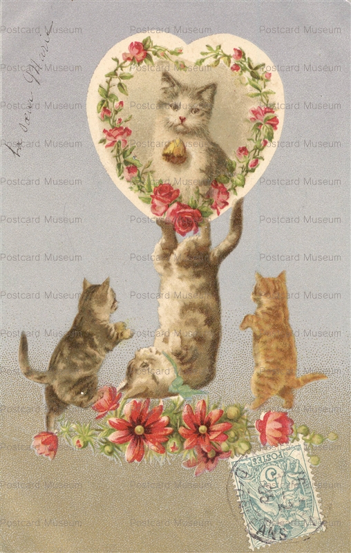 acc077-Helena Maguire Cat Juggler&Love Heart with Roses