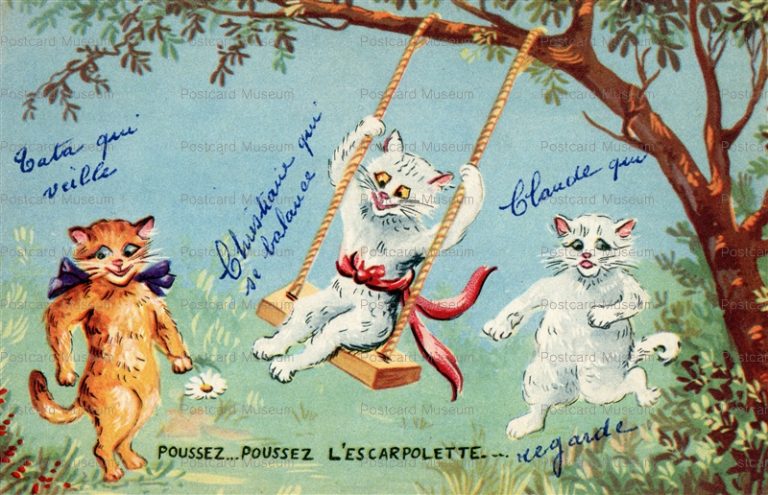 acc245-Maurice Boulanger Tio Cats play on tree swing
