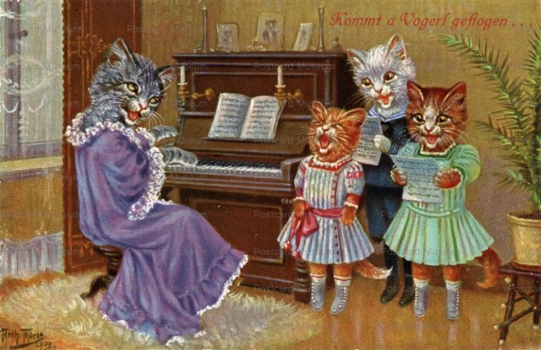 acc273-Arthur Thiele Kunstler Singende Katzen am Piano 1910