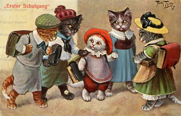 acc285-Arthur Thiele Dressed Cats School bullies pick on Girl Cat 1909