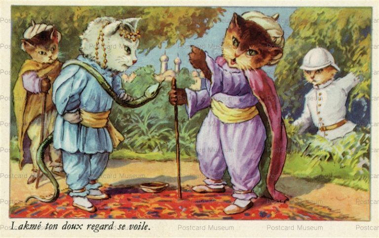 acc385-Dressed cat fantasy India lady snake charmer original old 1930s