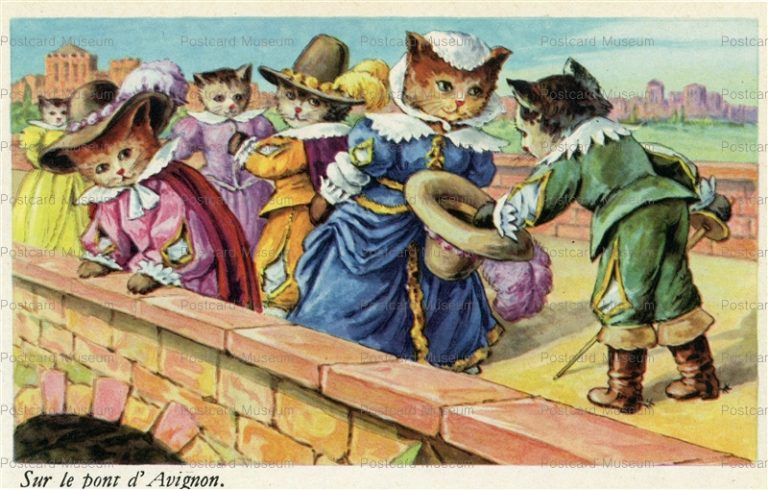 acc390-Dressed cat fantasy on the bridge of Avignon original old 1930s