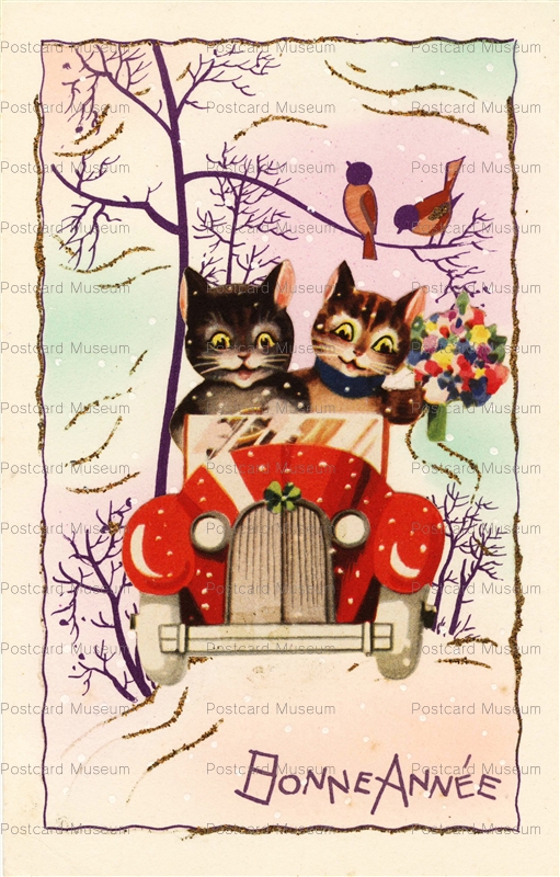 acc447-Tabby Cats Drive Car Bonne Annee