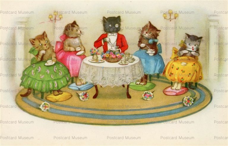 acc455-Family Cats Tea Time