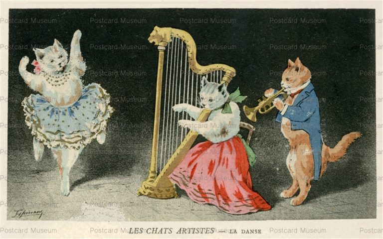 acc465-Ballerina Cat Harp & Trumpet