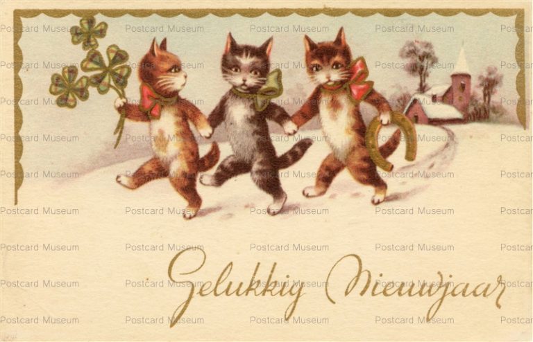 acc500-Animated Dressed Cats Lucky Clover