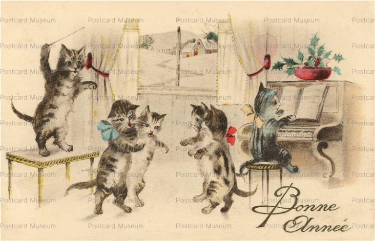 acc515-Cats Play Piano Dance Bonne Annee