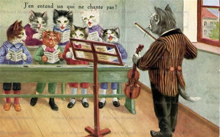 acc665-Dressed Cats Sing Music lesson Teacher w Violin