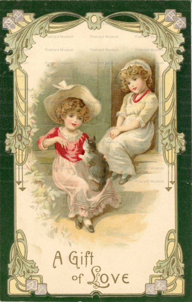 acc855-Gift of Love Two Little Girls Kitten Cat UDB