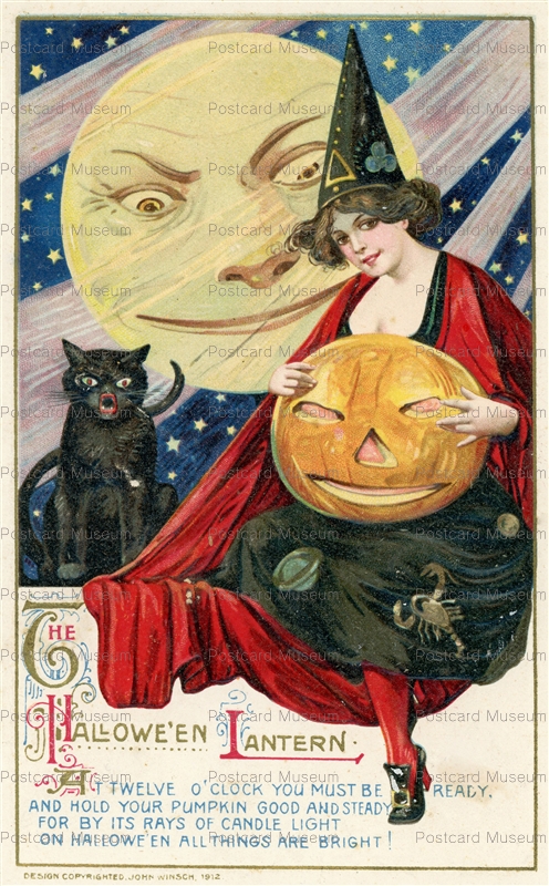 chr010-Winsch Schmucker Halloween Lantern Twelve O'clock Witch Black Cat Moon JOL 1910