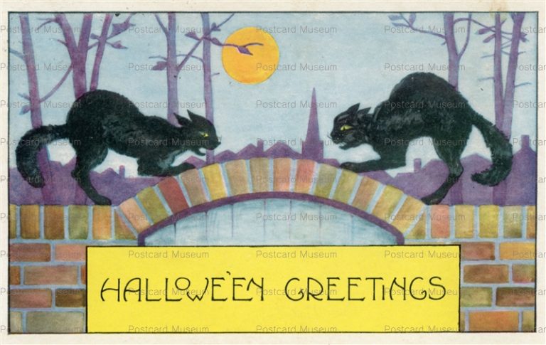 chr320-Whitney Halloween Full Moon Fighting Black Cats