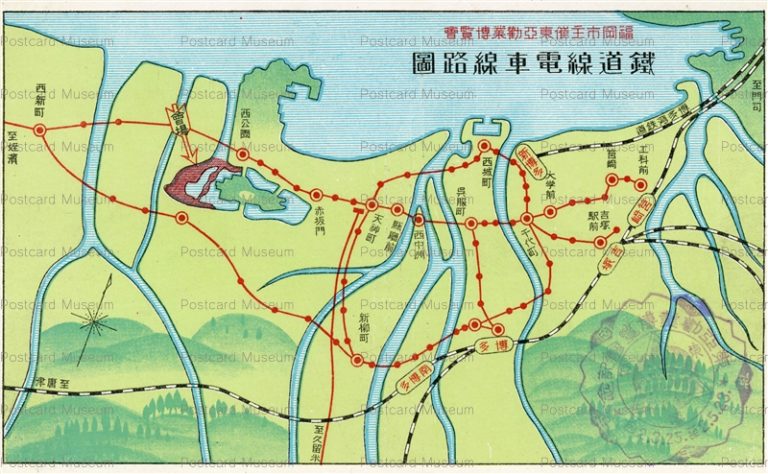 fuw494-Fukuoka Map 鉄道線電車路線図 福岡市主催東亜勧業博覧会