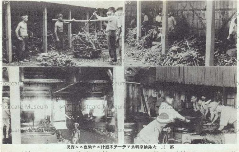 kag1252-Oshima Pongee 第三 大島紬原料糸ヲテーチ木煎汁ニテ染色 実況