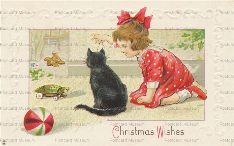 xm117-Girl Play with Cat Christmas Wishes