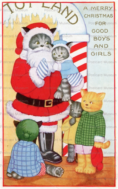 xm260-Kitty Cat Santa Claus Fantasy Christmas c1915
