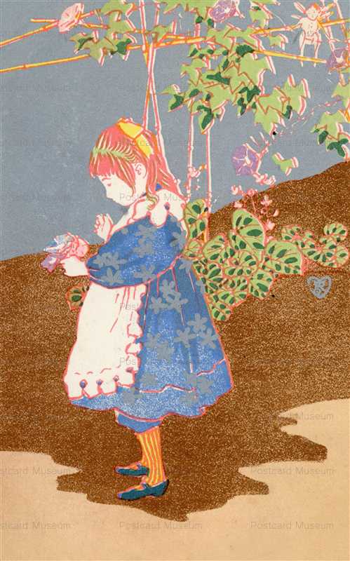 ab310-宮川春汀 朝顔と少女