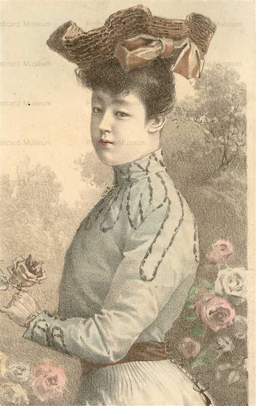 ab390-バラ園 洋装美人