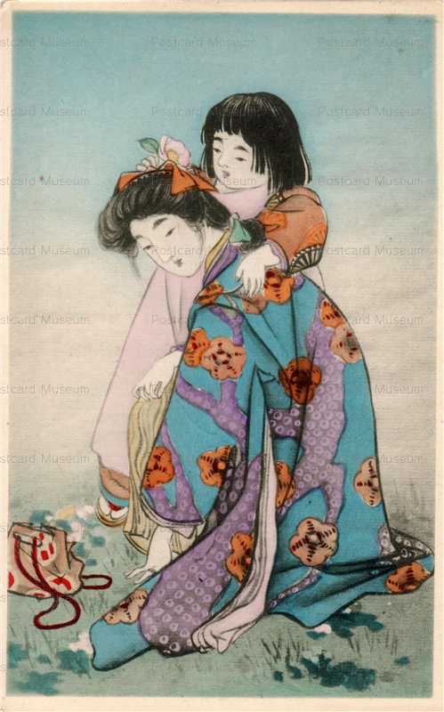 ab850-椿を持つ少女と女性