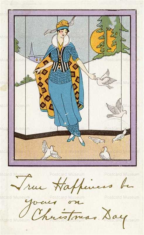 ad060-Christmas Art Deco Woman with Doves