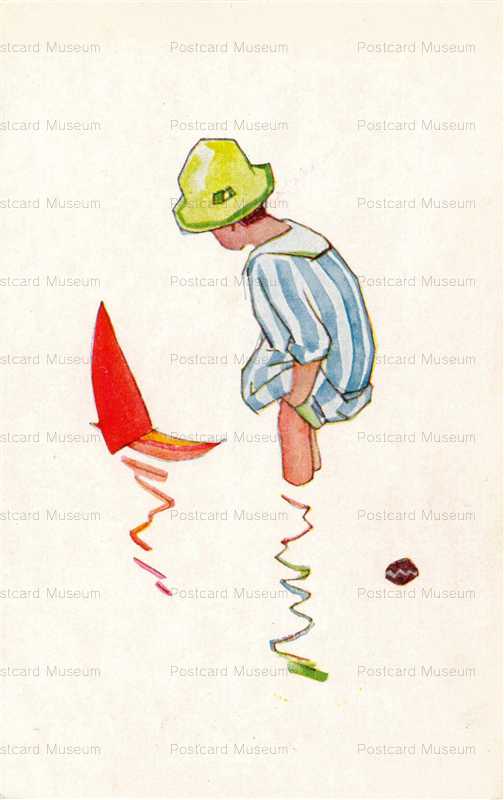 ak172-加藤まさを 海辺のこどもNo36 ヨット遊び