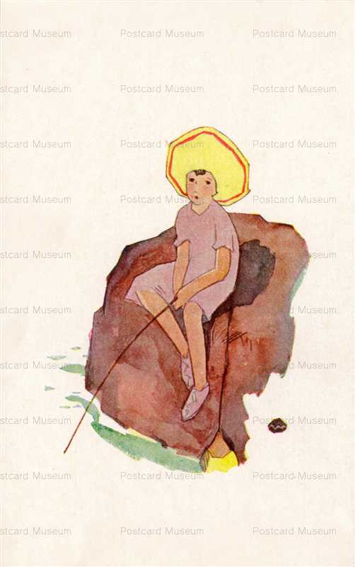 ak174-加藤まさを 海辺のこどもNo36 釣り