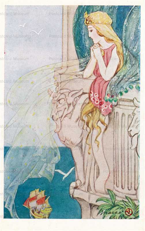 ak241-加藤まさを 帆船 春の夜の夢