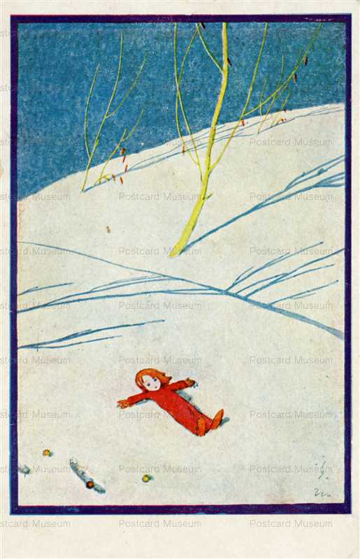 ak430-加藤まさを 雪の上の人形