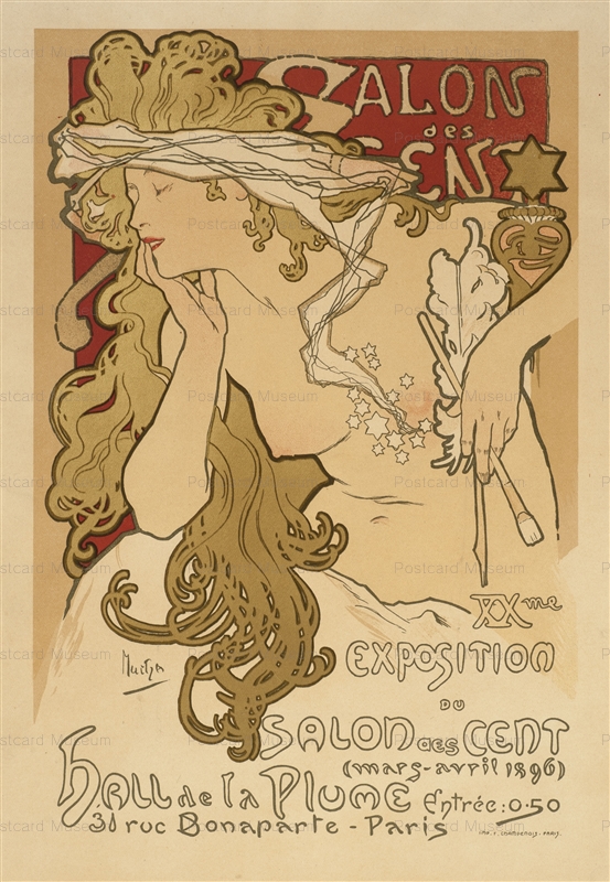 amg004-Salon des Cent Poster Litho Maitre de Affice Pl.94 1896 Alphons Mucha