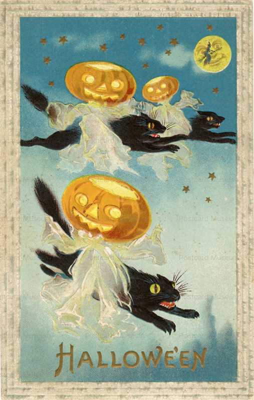 chr001-Hallowin Black Cats Fly with Jol Ghosts Fantasy