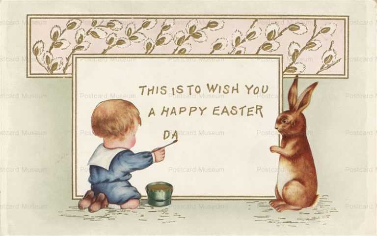 e170-Easter Rabbit Watches Boy Paint Message