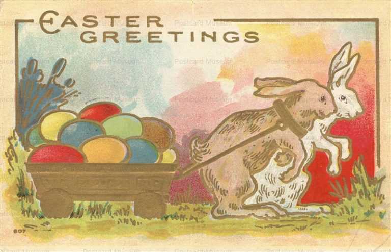e180-Easter Greetings Rabbits Carry Egg