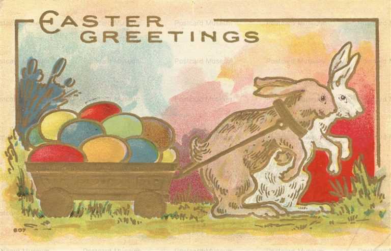 e180-Easter Greetings Rabbits Carry Egg