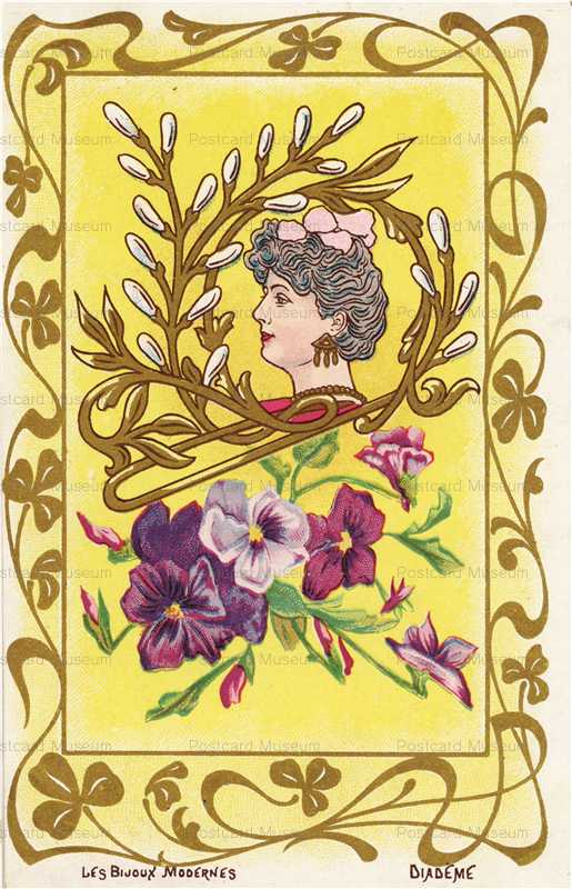 ee102-Jugendstill Woman with Flowers Pansy