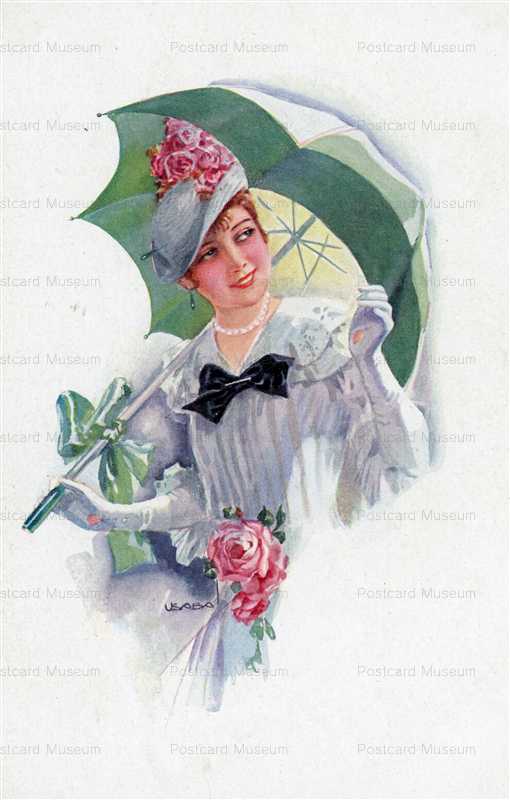 fa570-Usabal Beautiful Woman with Green Umbrella