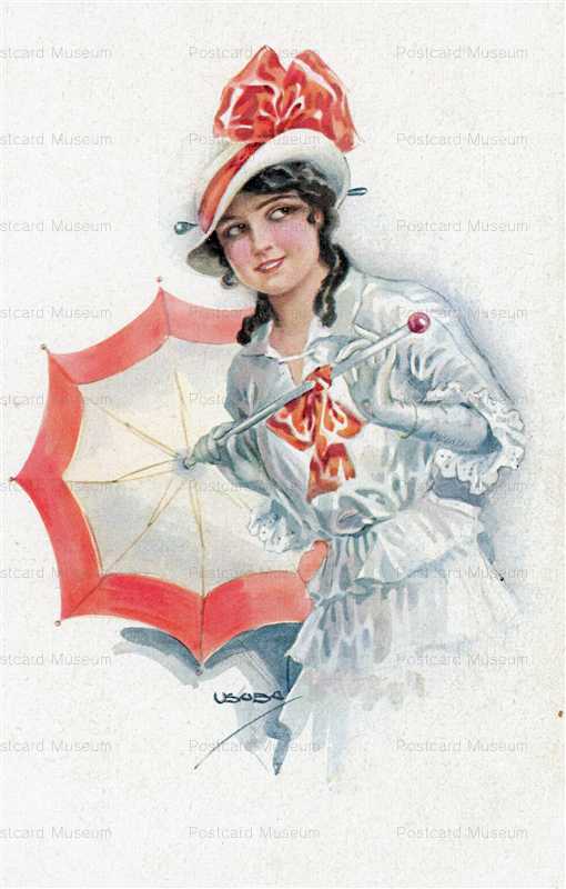 fa575-Usabal Beautiful Woman with Red Umbrella
