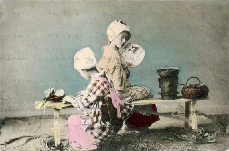 Fk013 ほうかむり美人2人 絵葉書資料館