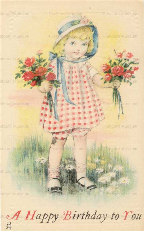 hb080-Greeting LIttle Girl Bouquet Flowers Roses