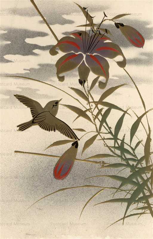 kfg845-雀と百合 金漆