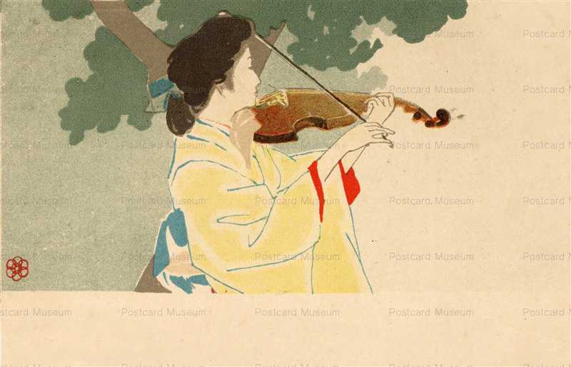kk003-鏑木清方 バイオリン | 絵葉書資料館