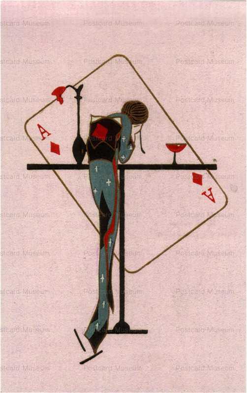 絵葉書■アート　版画■小林かいち画　ダイヤのエースと女性図　京都さくらい屋　 千寿大徳寺派 黄梅院 小林太玄 利休居士坐像 美山画 紙本