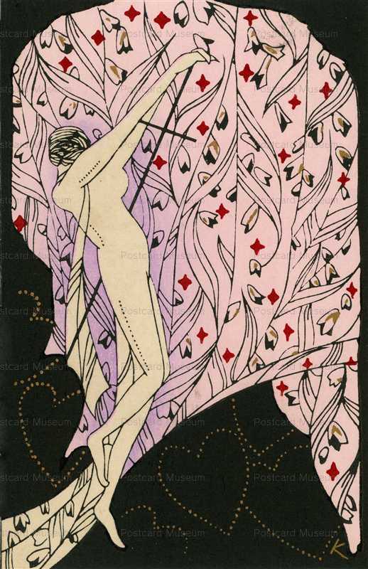 絵葉書■アート　版画■小林かいち画　ダイヤのエースと女性図　京都さくらい屋　 千寿大徳寺派 黄梅院 小林太玄 利休居士坐像 美山画 紙本