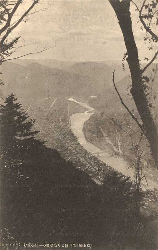 ok1475-Takahashi Matuyama Castle view 松山城 黒門趾より高梁町 備中高梁