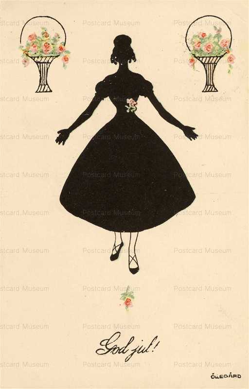 sic230-Silhouette Deco Lady with Flowers