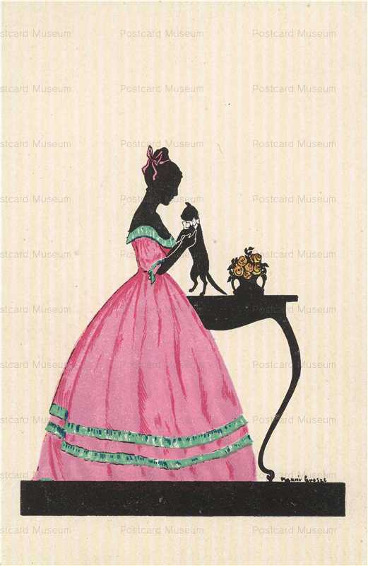 sic310-Manni Grosze Pink Dress Woman Holds a Cat