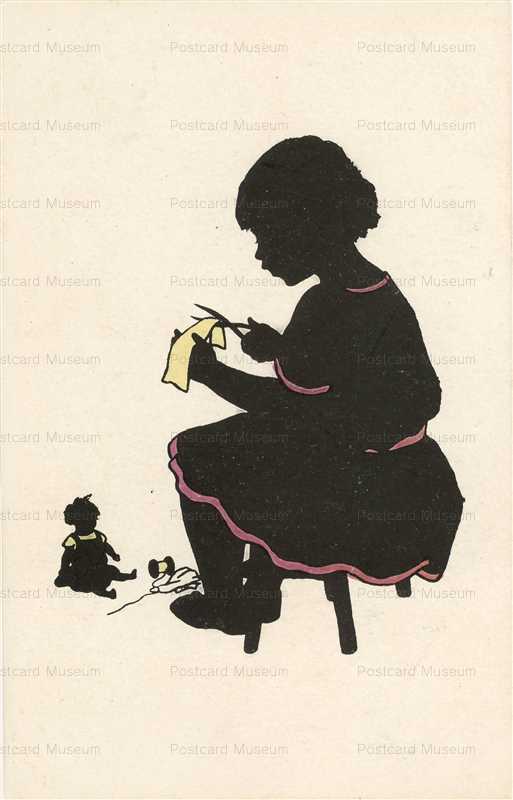 sic635-Silhouette Little Girl Mending Doll