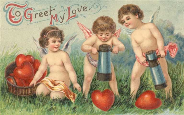 v220-To Greet My Love Three Cupid Heart